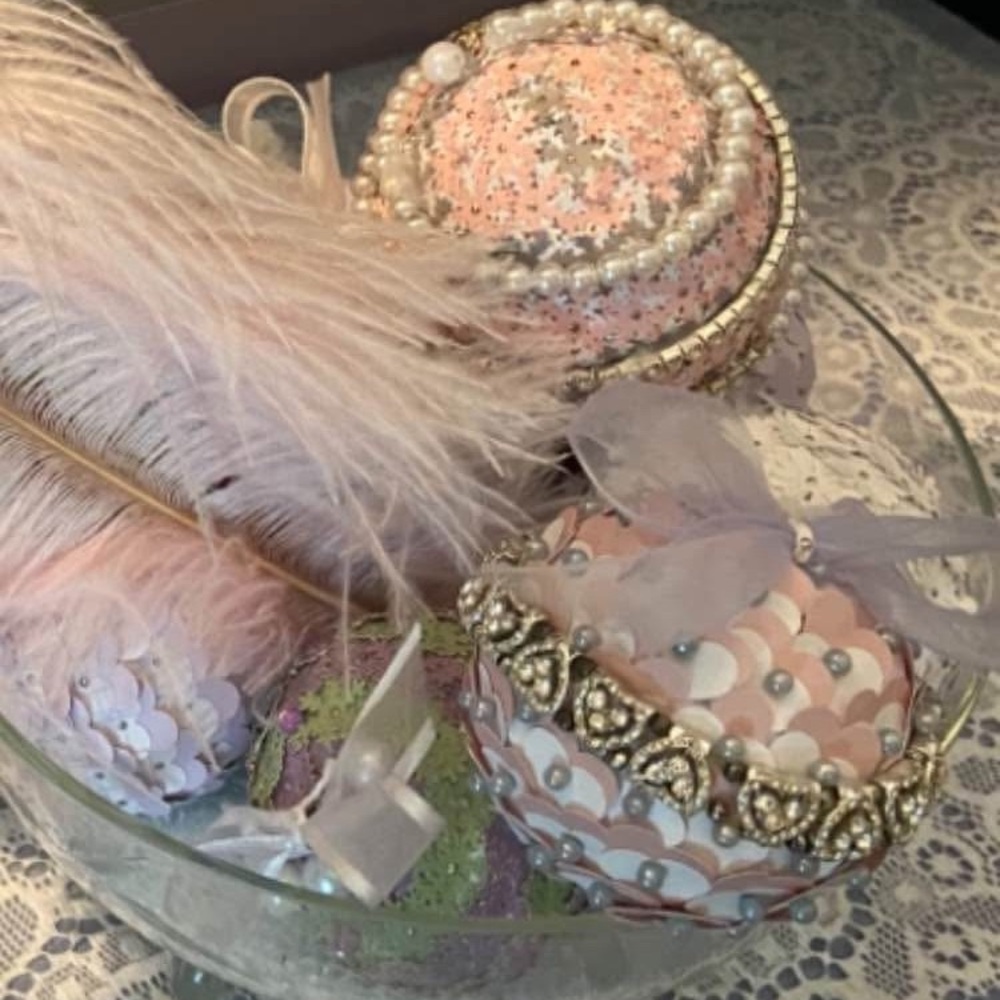 Elegant Clare De Lune decorative Orbs in crystal table bowl